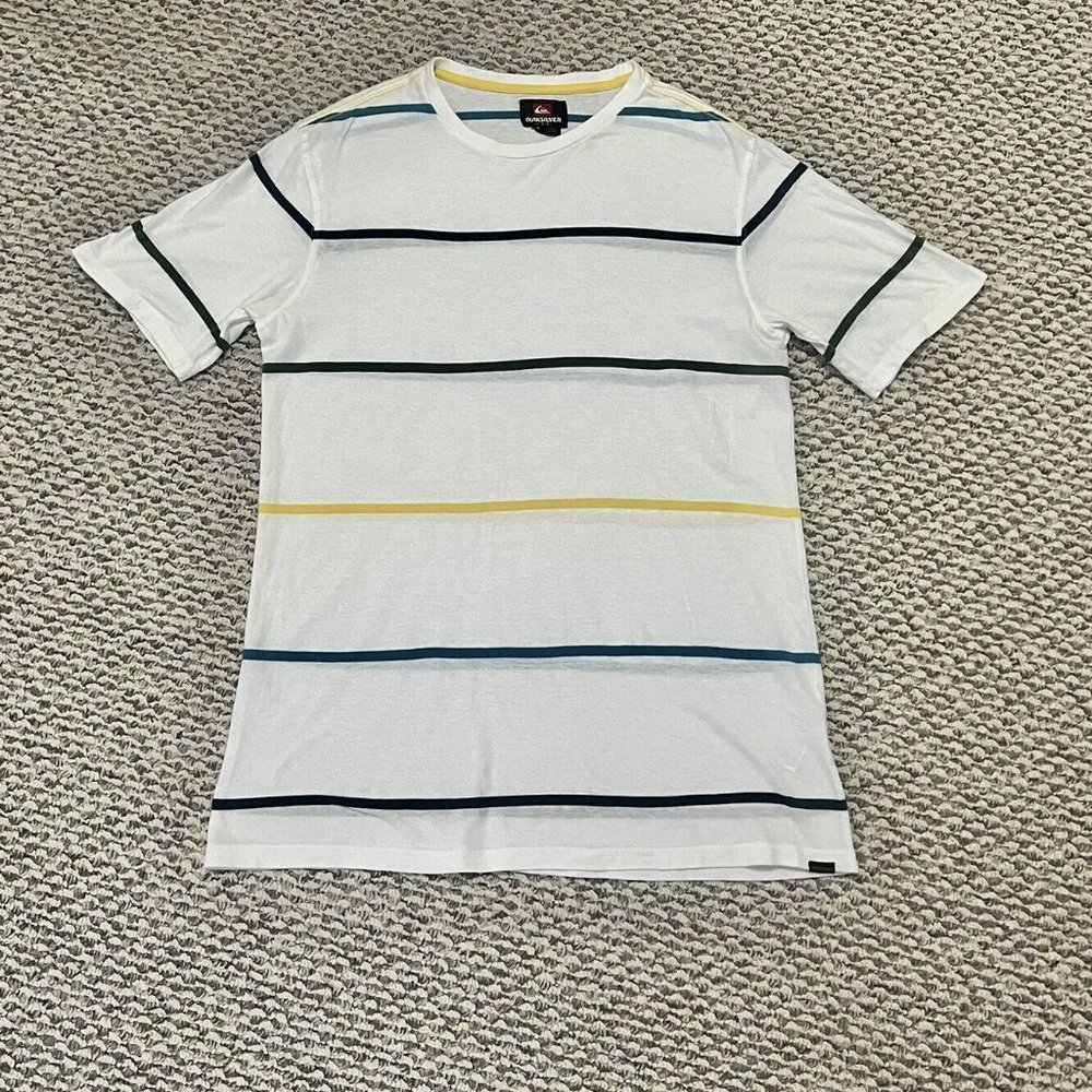 Men's Quicksilver Stripe Surf T-shirt Large White 100% Cotton